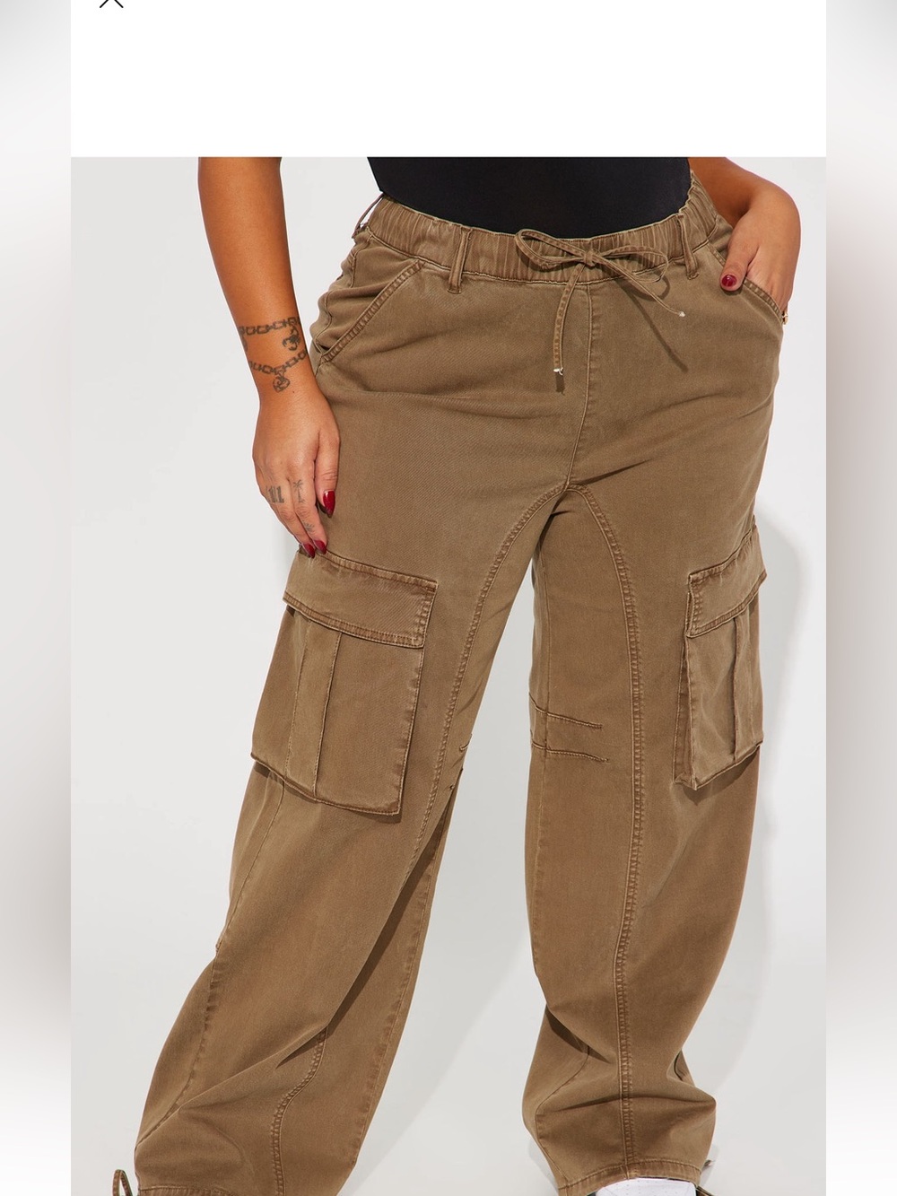 Fashion Nova Olive-Brown Wide Leg Cargo Pants - Picture 2 of 3
